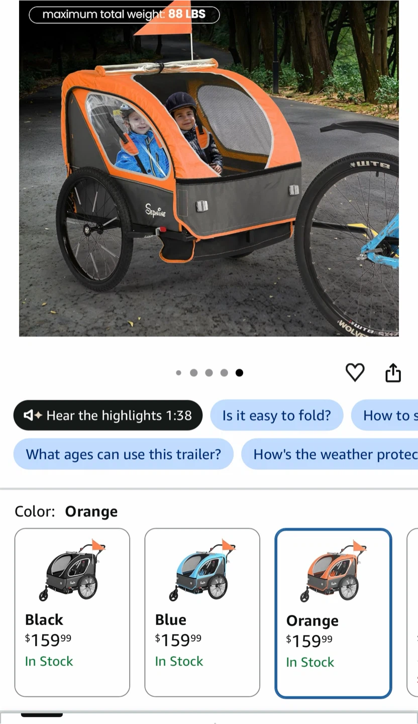 Segway Child Bike Trailer Jogger Stroller - Orange - photo 5