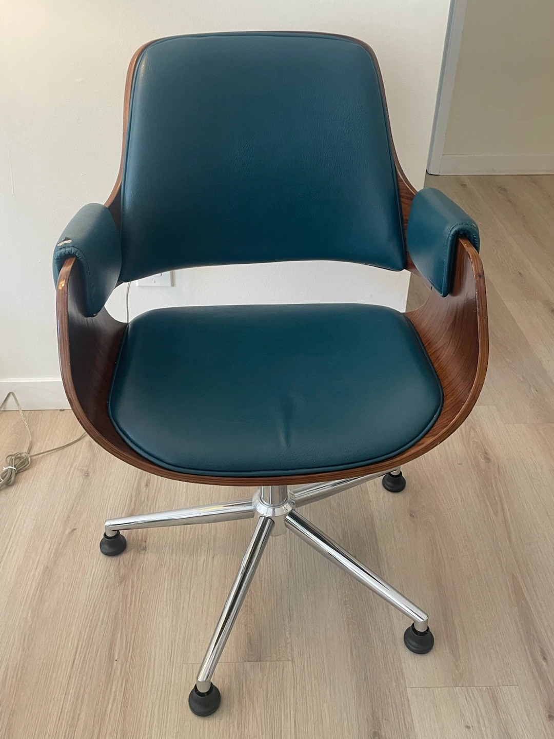 Teal Office Chair with Wood Accent