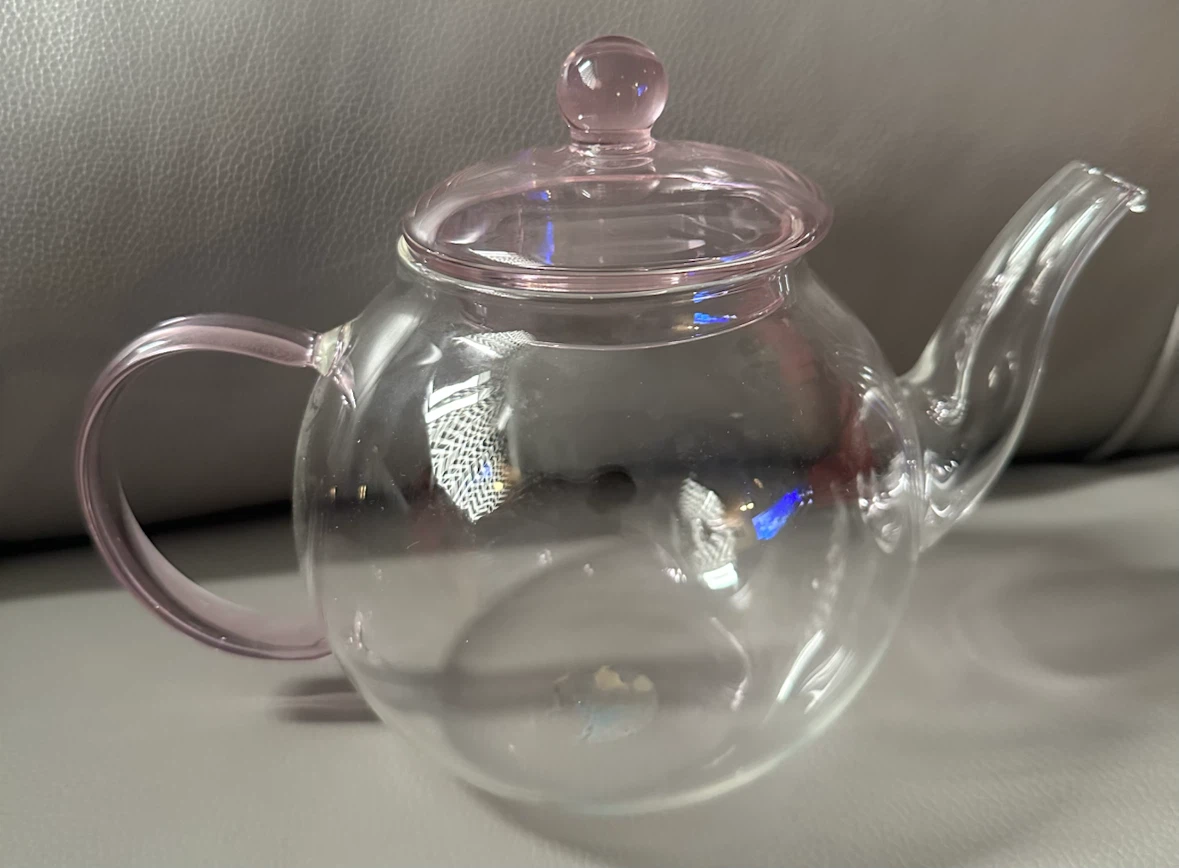 Glass Teapot with Pink Handle & Lid