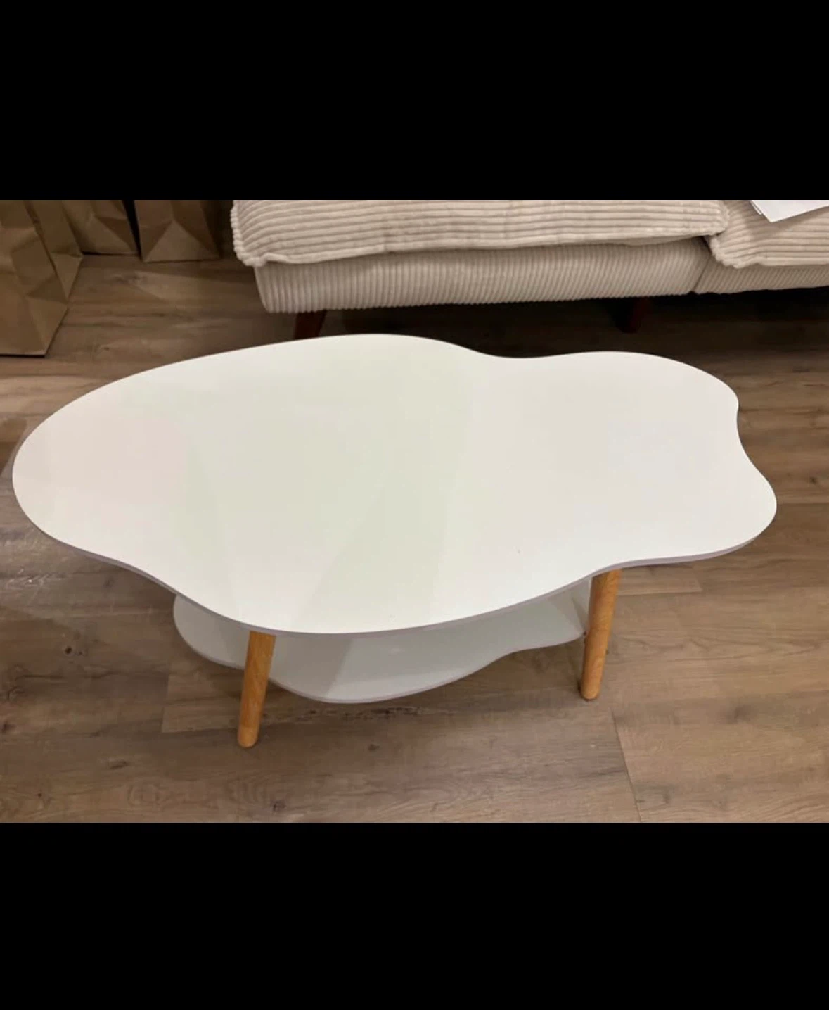 Modern Cloud Coffee Table – White with Storage Shelf