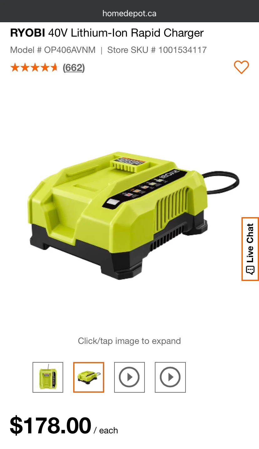 Ryobi 40V Lithium-Ion Rapid Charger