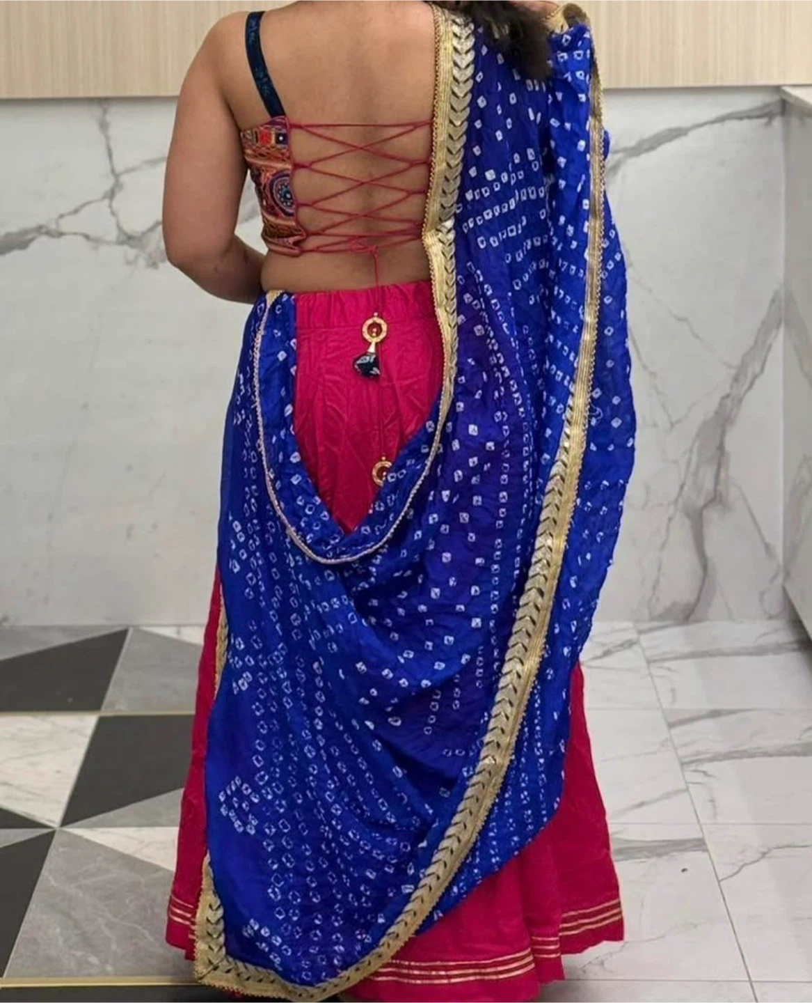Blue Bandhani Dupatta with oink choli full workes blouse - photo 2