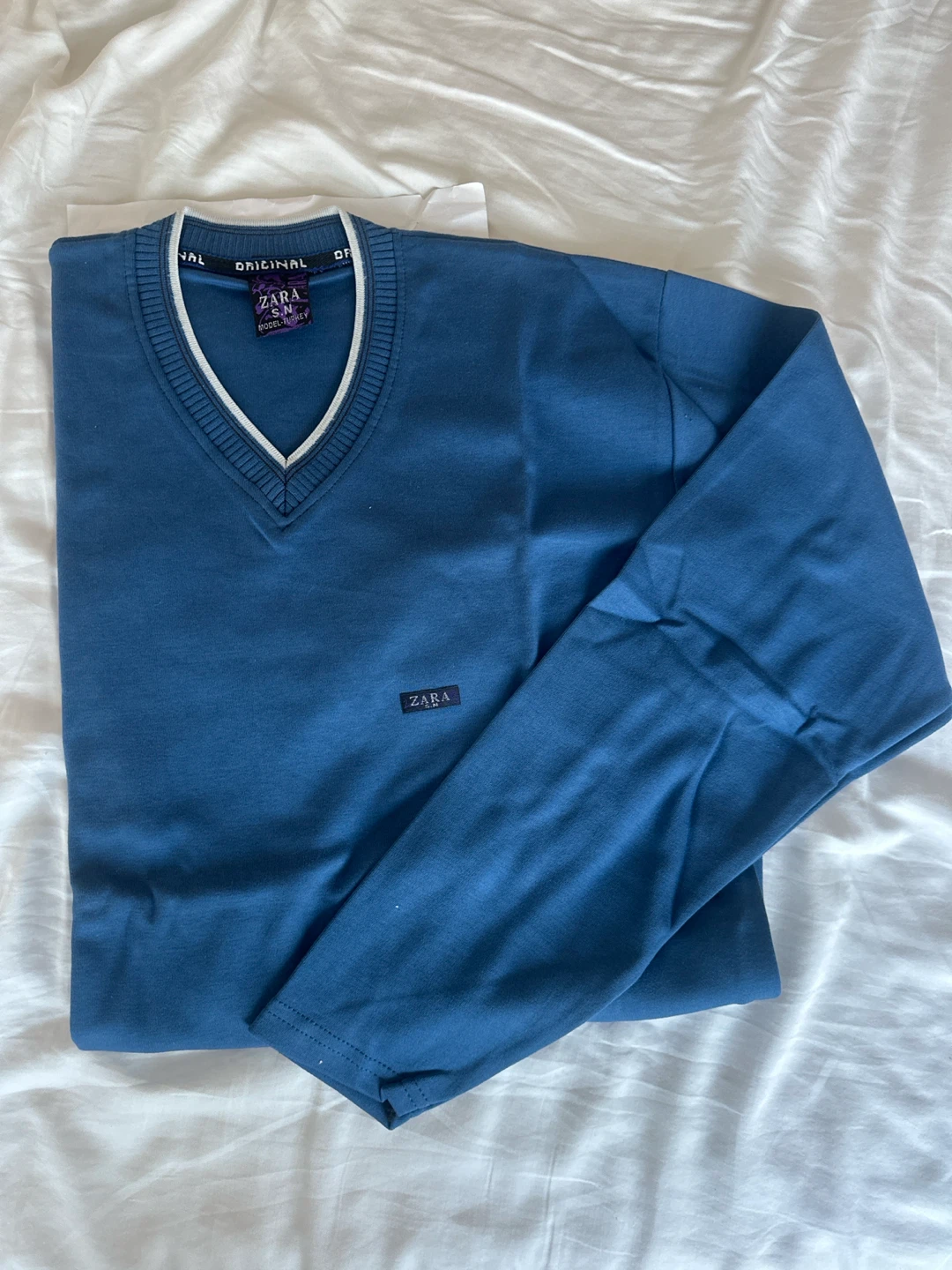 Zara V-Neck Sweater Blue S/M - photo 3