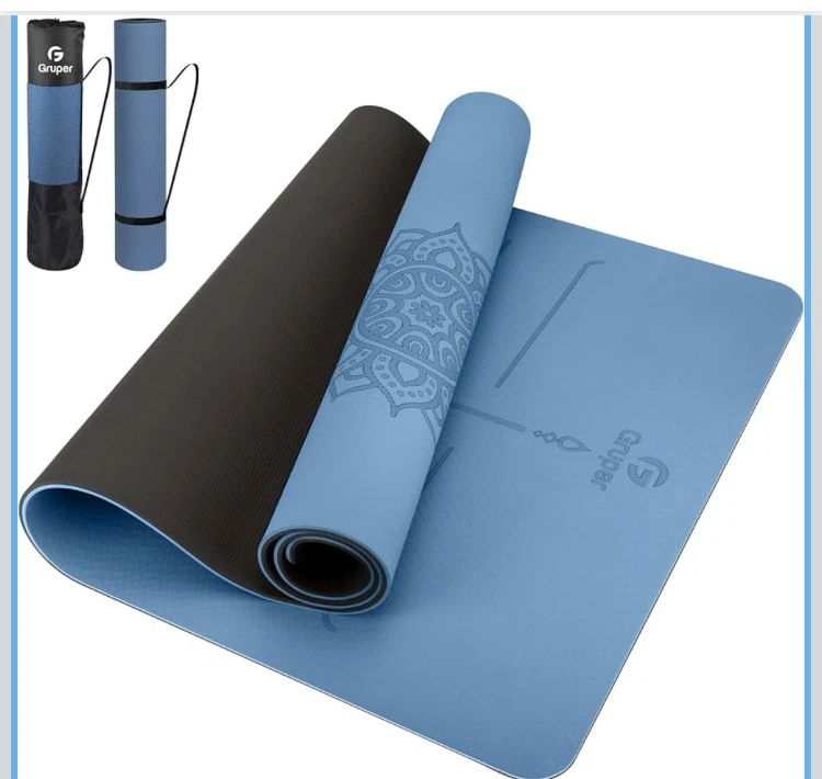 Yoga Mat with Alignment Lines - Blue