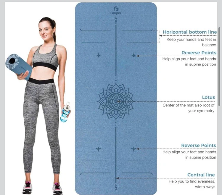 Yoga Mat with Alignment Lines - Blue - photo 2