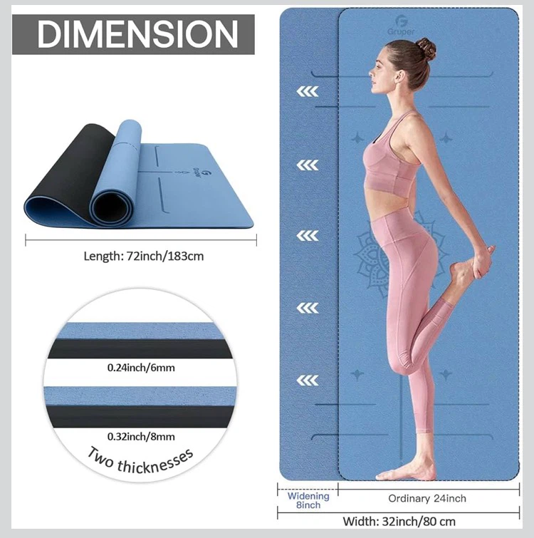 Yoga Mat with Alignment Lines - Blue - photo 3