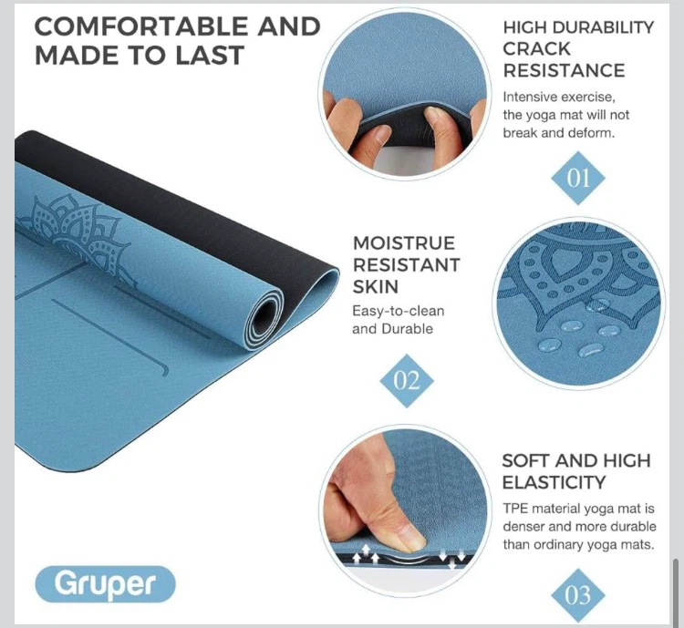 Yoga Mat with Alignment Lines - Blue - photo 5