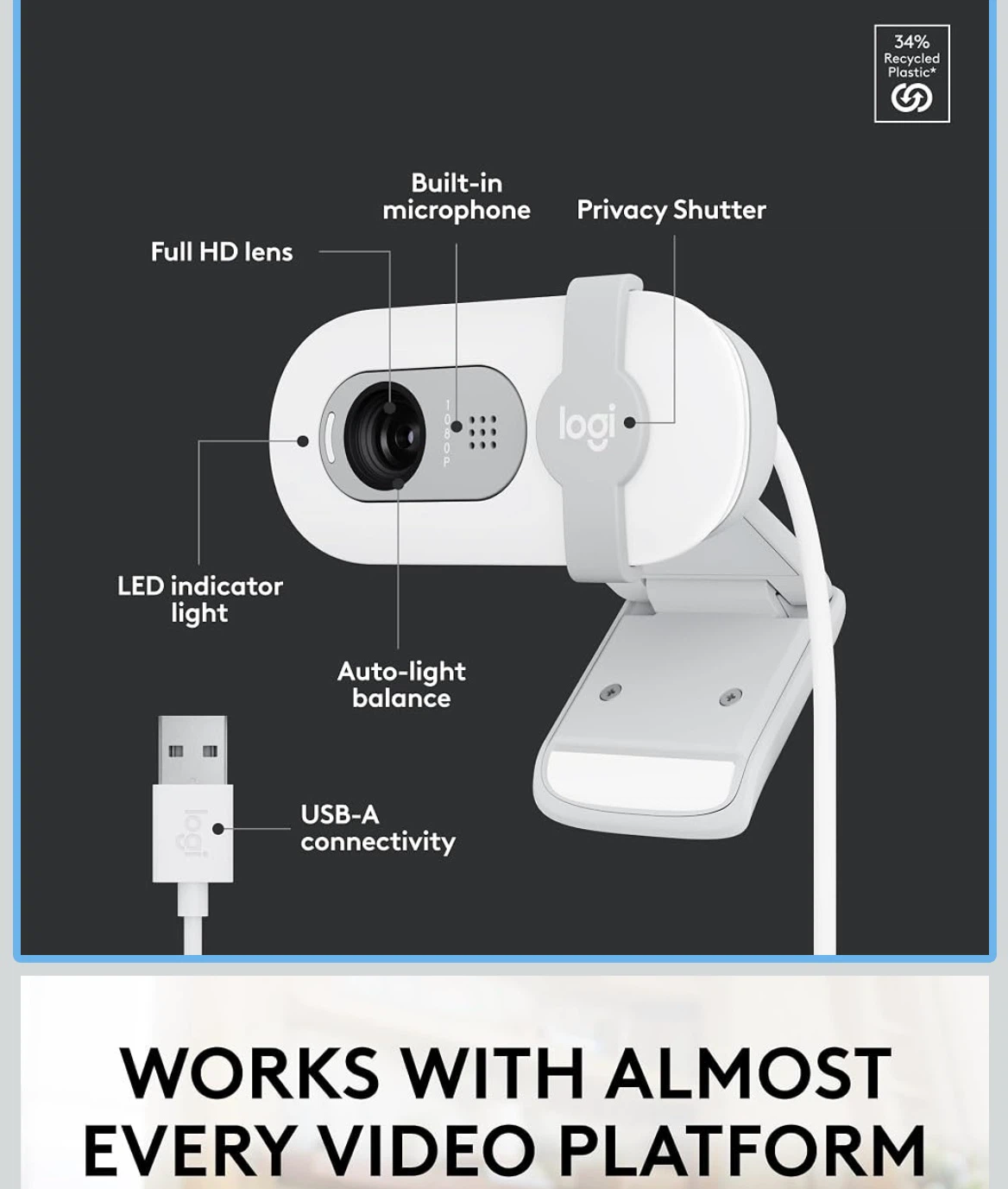 Logitech Brio 100 Webcam 1080p - photo 2