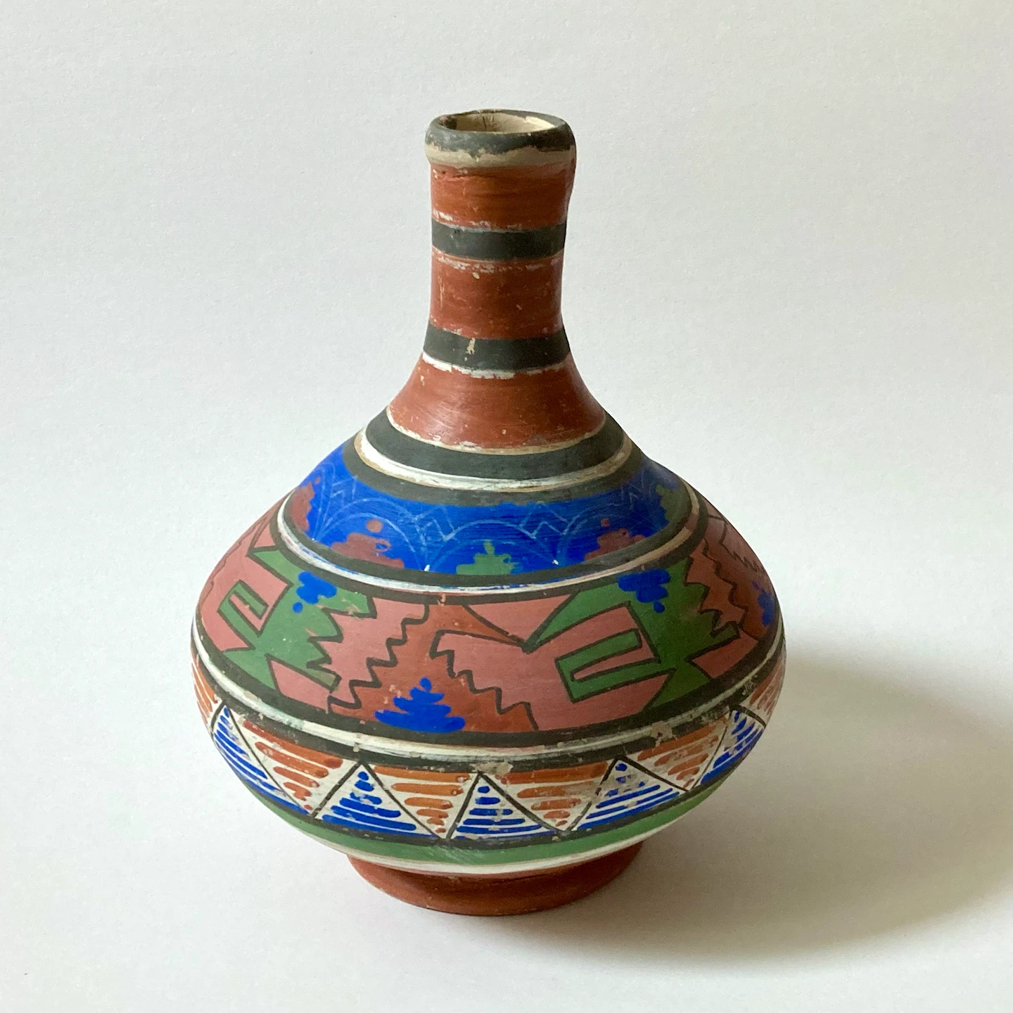 Vintage Hand-Painted Mexican Clay Water Jug (Botellón)
