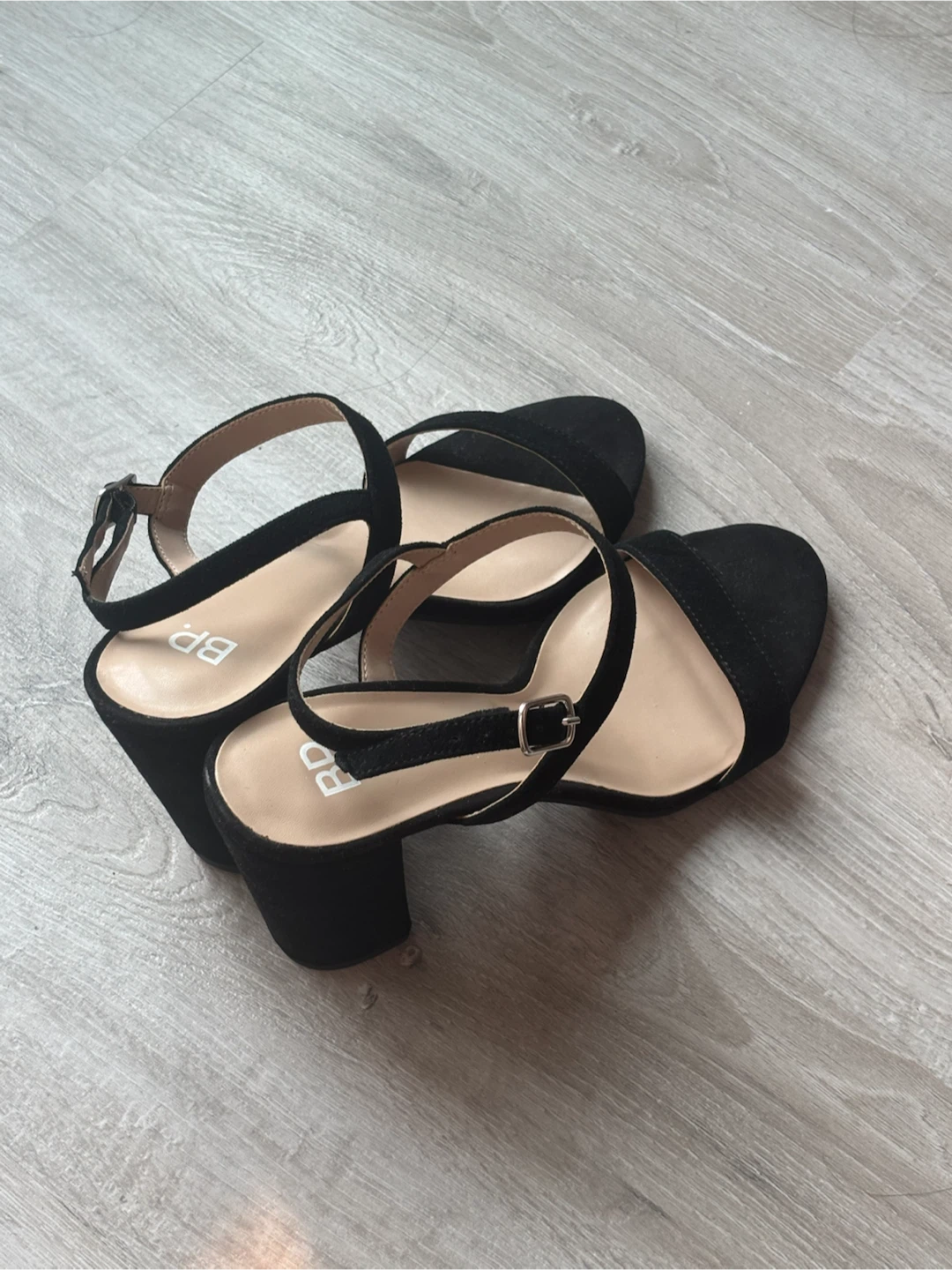 Black Suede Block Heel Sandals