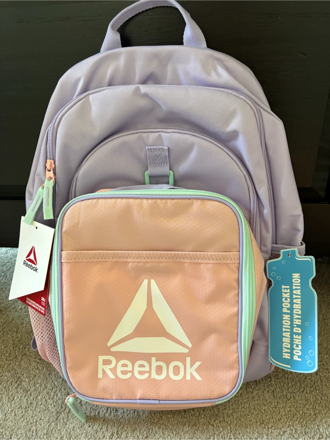 Reebok Backpack with Lunch Bag - Lavender