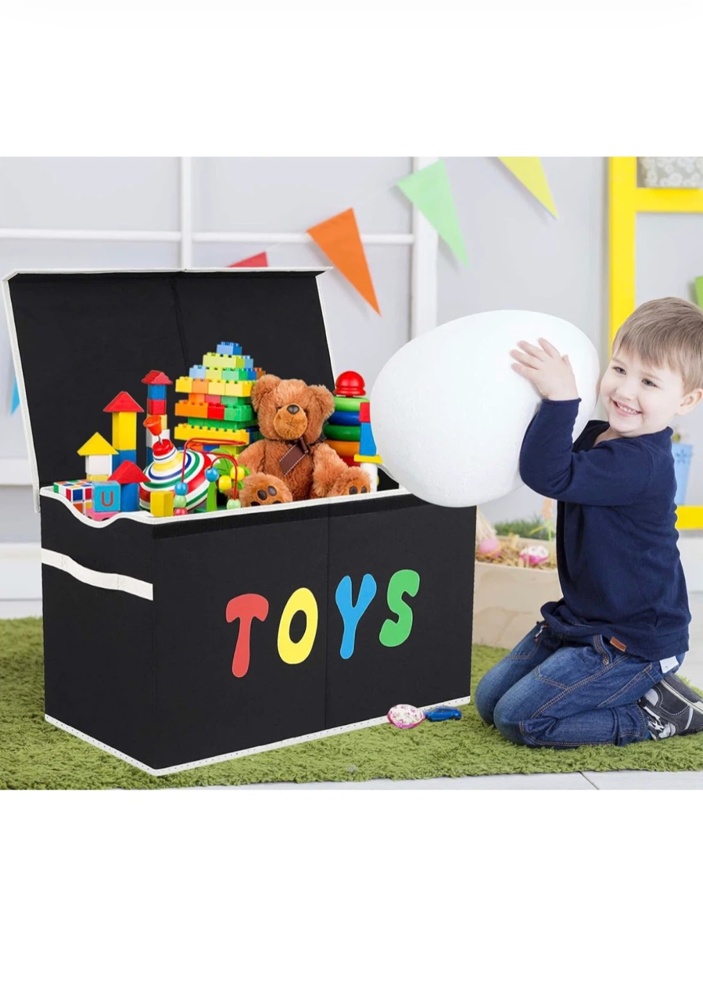 Black Toy Storage Chest with "TOYS" Design