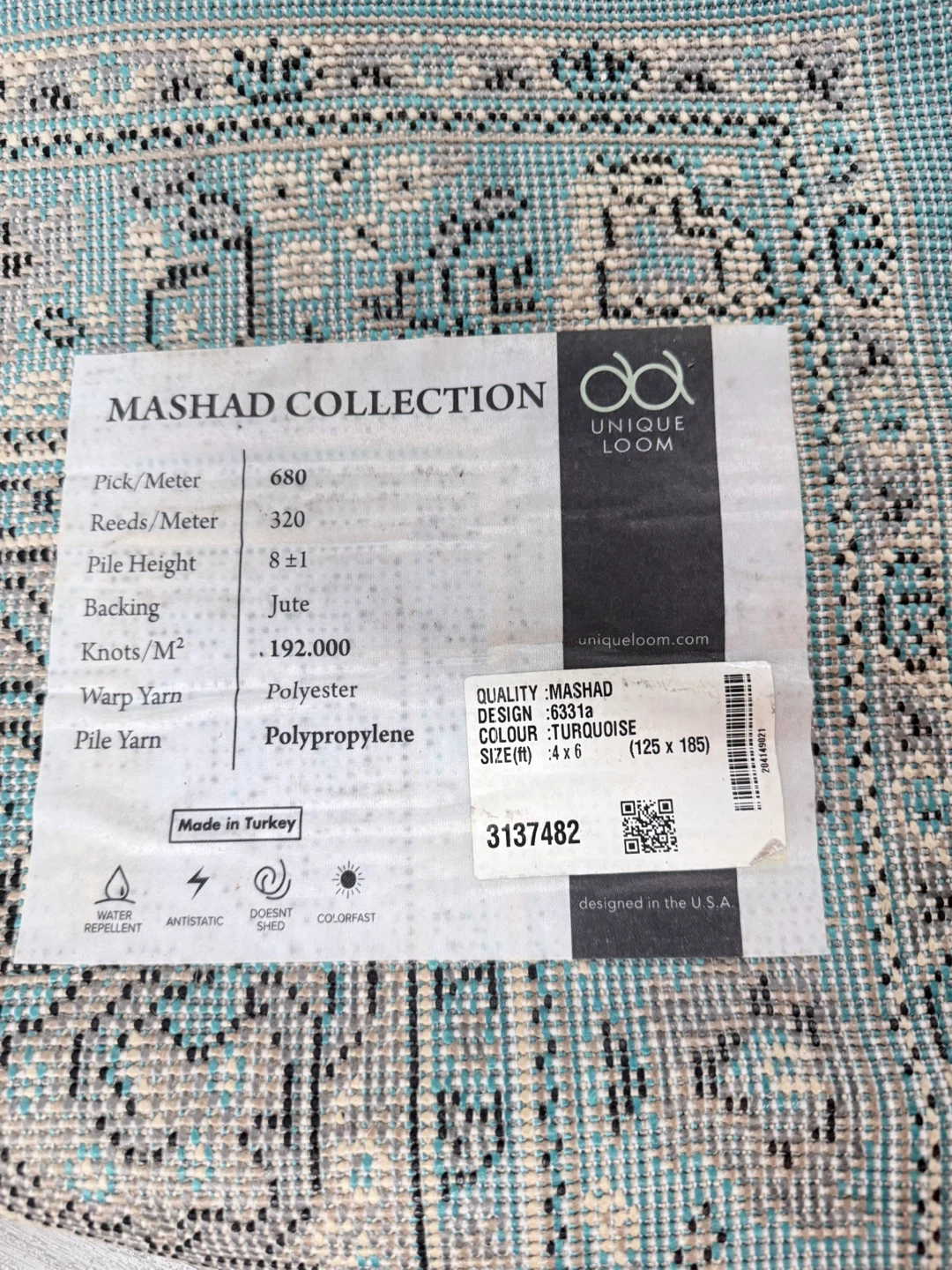 Unique Loom Mashad Collection Turquoise Rug 4x6 - photo 5