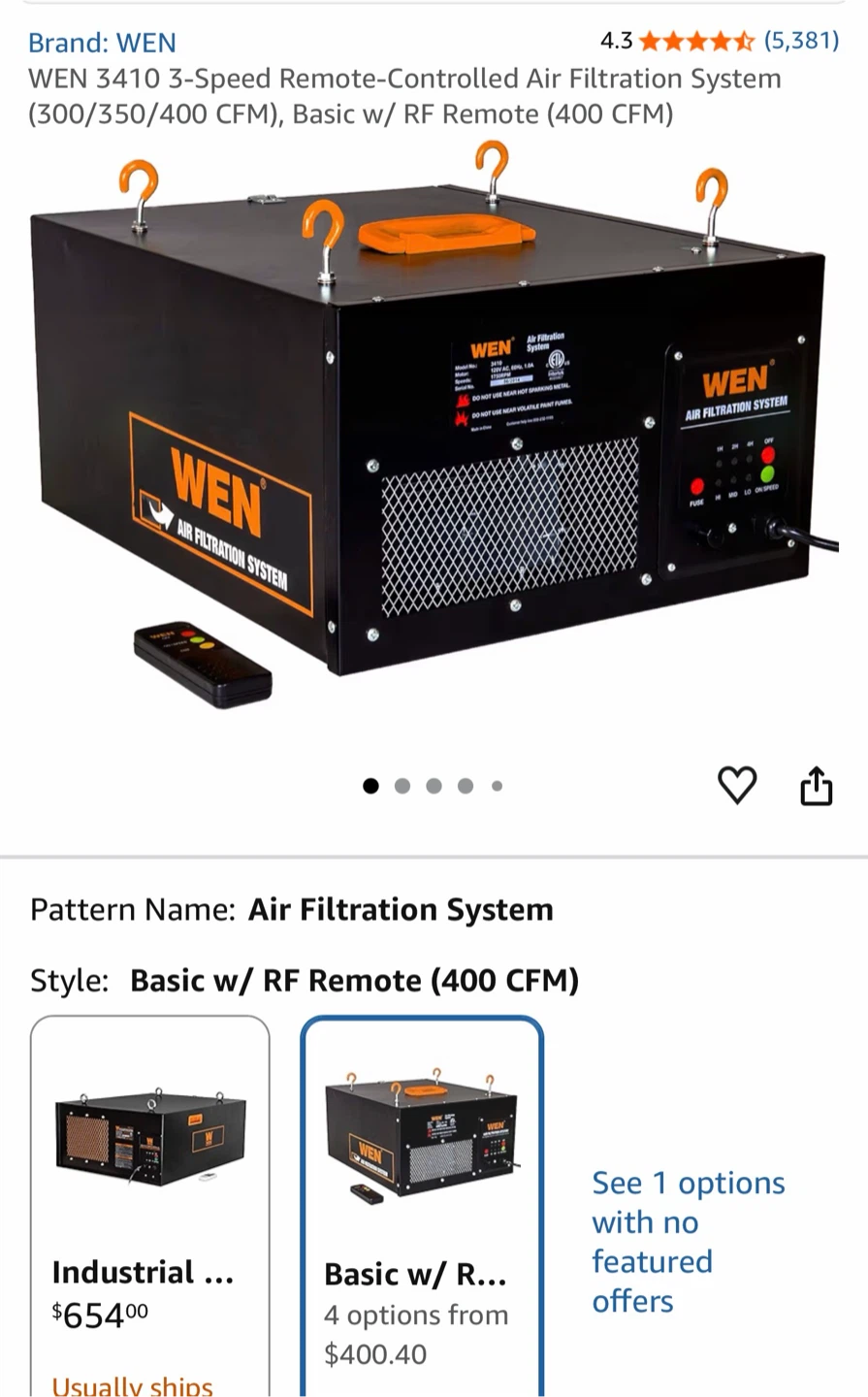 WEN 3-Speed Remote Control Air Filtration System Model 3410