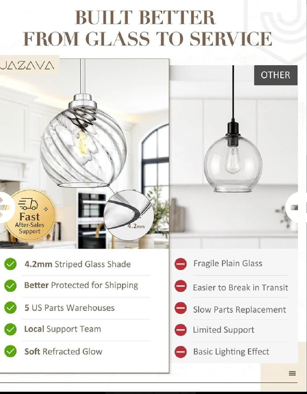 JAZAVA Striped Glass Pendant Light - Brushed Nickel - photo 2