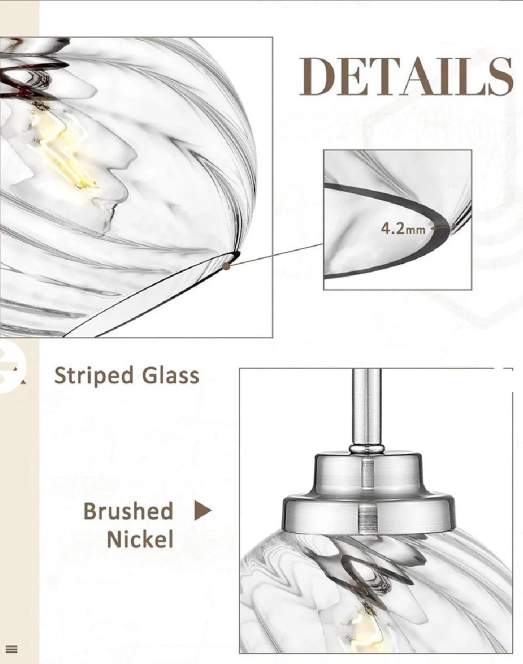 JAZAVA Striped Glass Pendant Light - Brushed Nickel - photo 3