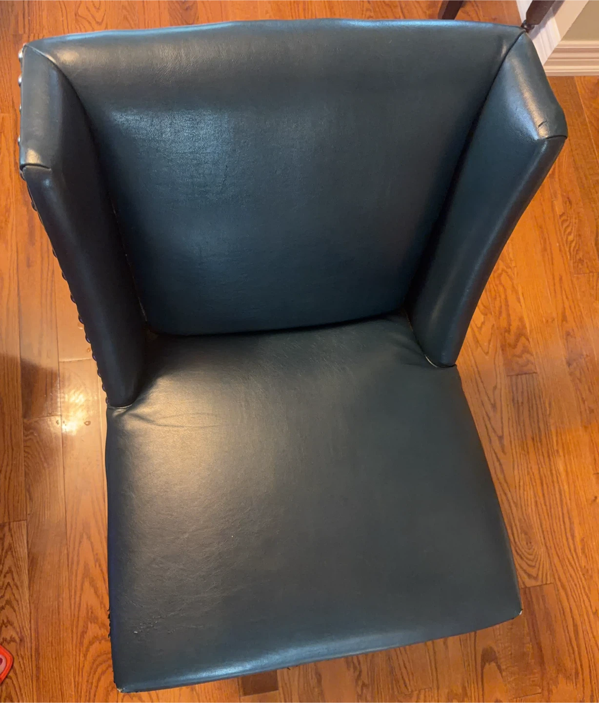 Blue Faux Leather Wingback Dining Chair with Nailhead Trim