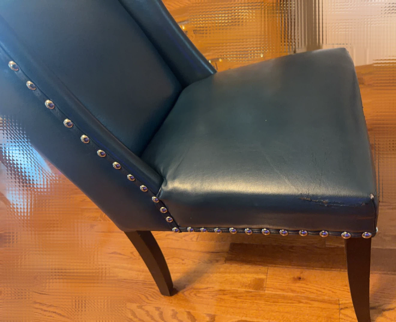Blue Faux Leather Wingback Dining Chair with Nailhead Trim - photo 2