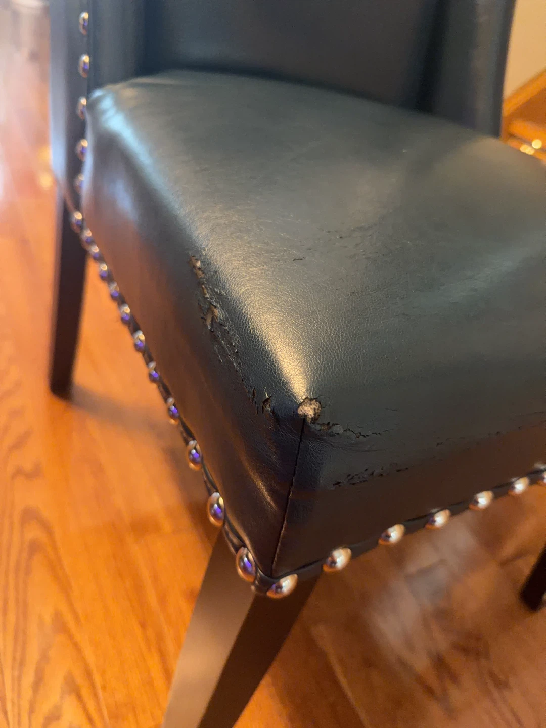 Blue Faux Leather Wingback Dining Chair with Nailhead Trim - photo 5