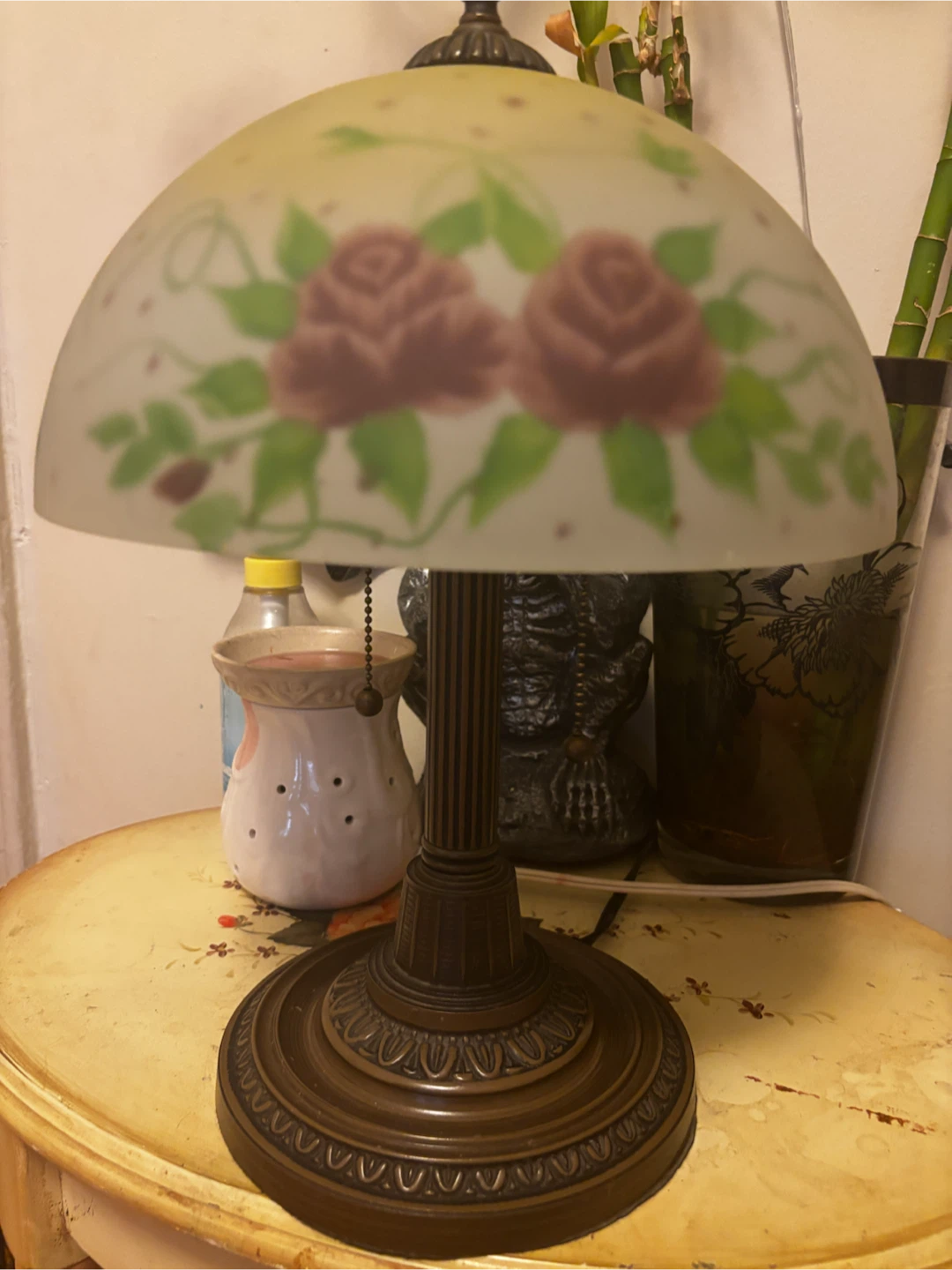 Vintage Rose Stained Glass Table Lamp
