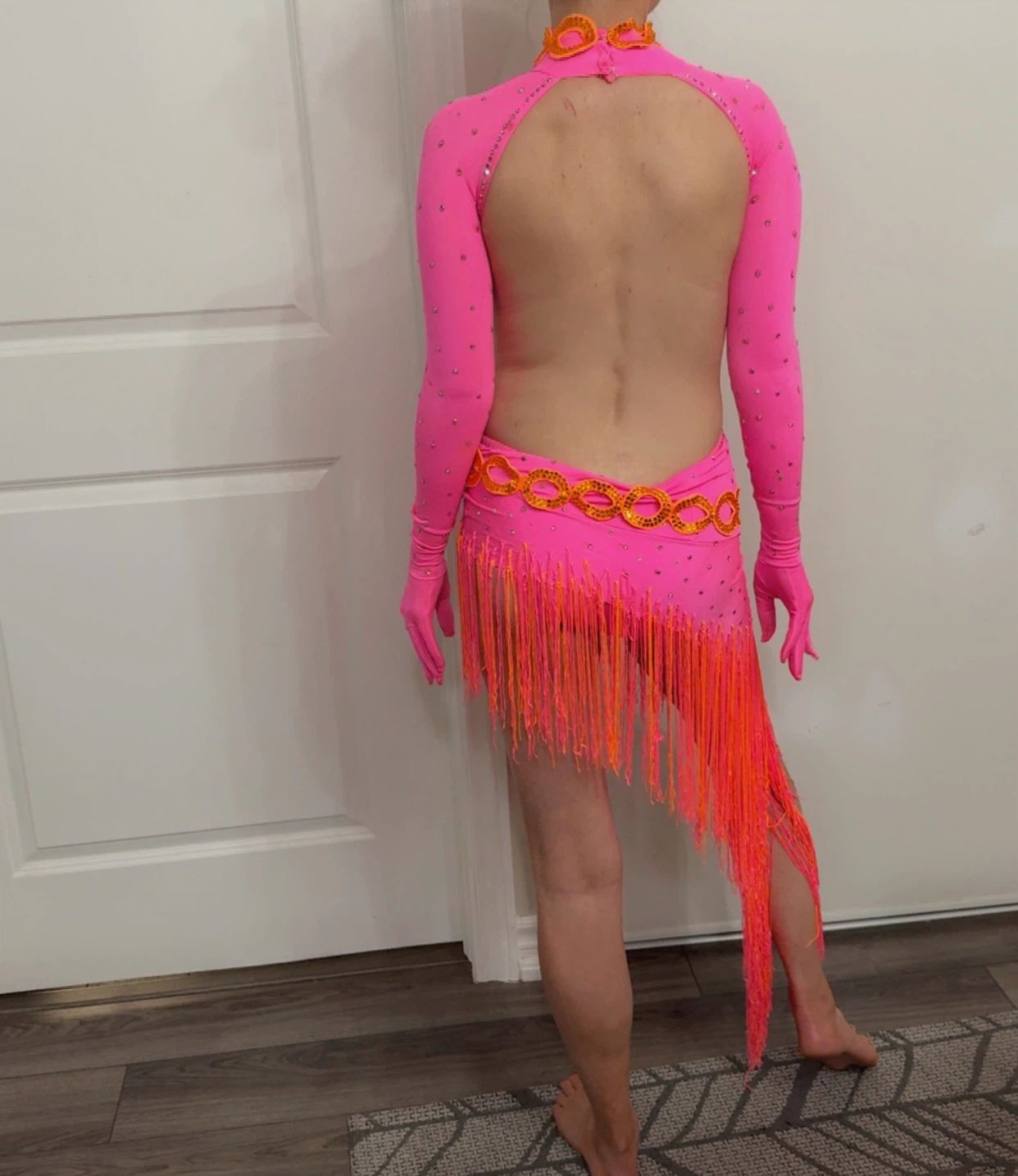 Pink Sequin Dance Dress with Tassels and Gloves - photo 2