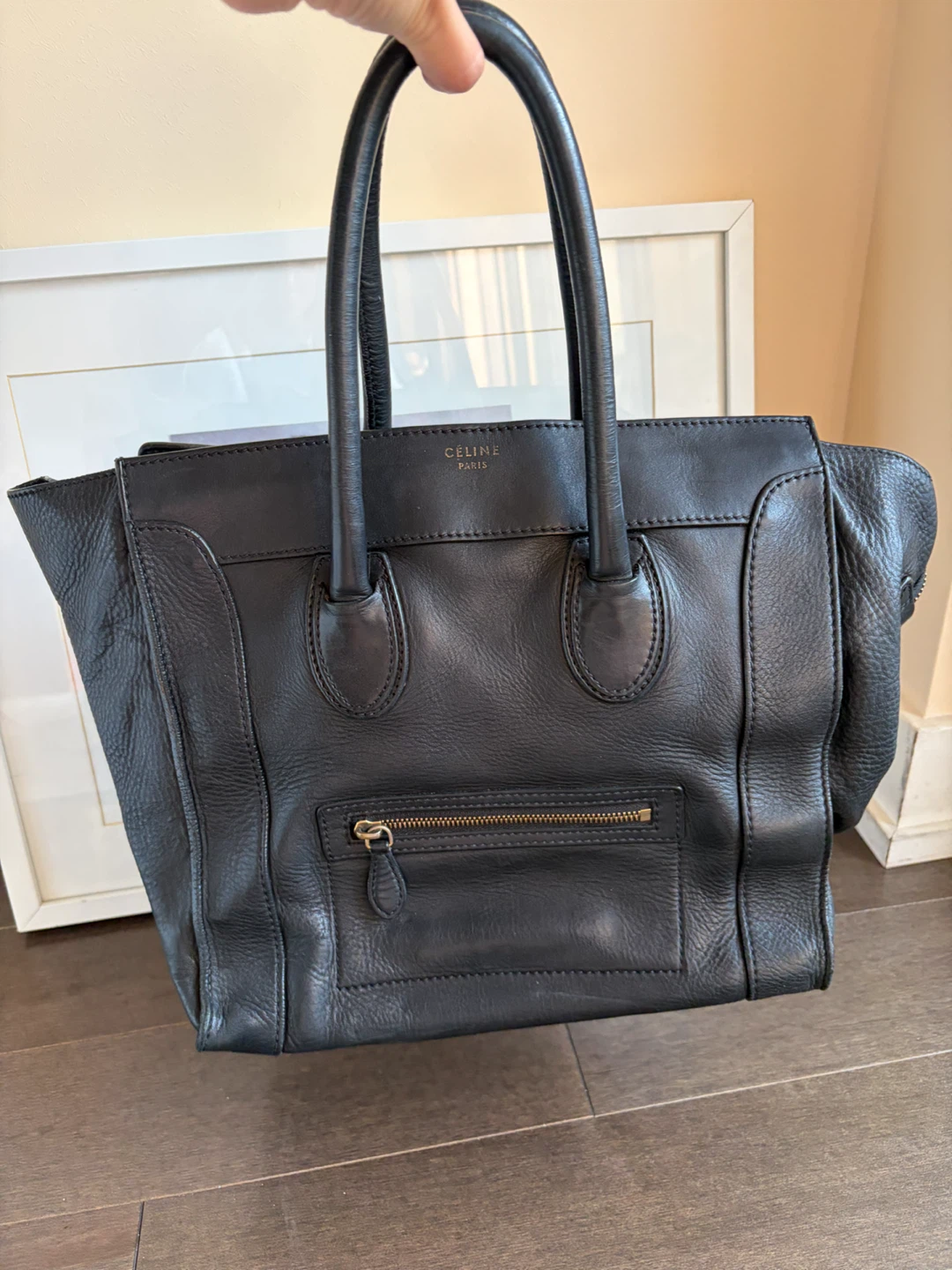 Celine Black Leather Luggage Tote Bag