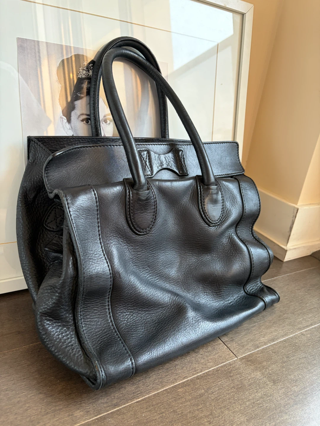 Celine Black Leather Luggage Tote Bag - photo 5
