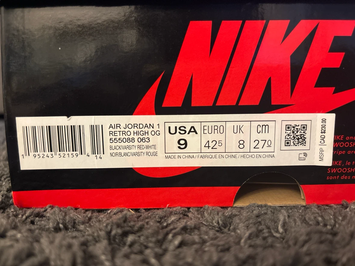 Nike Air Jordan 1 Retro High OG Black/Varsity Red - photo 2