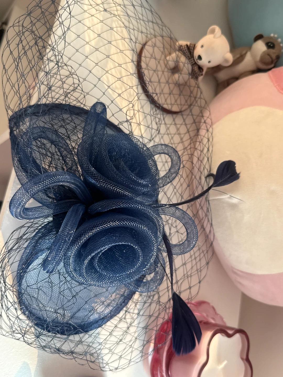 Navy Blue Fascinator Hat with Veil