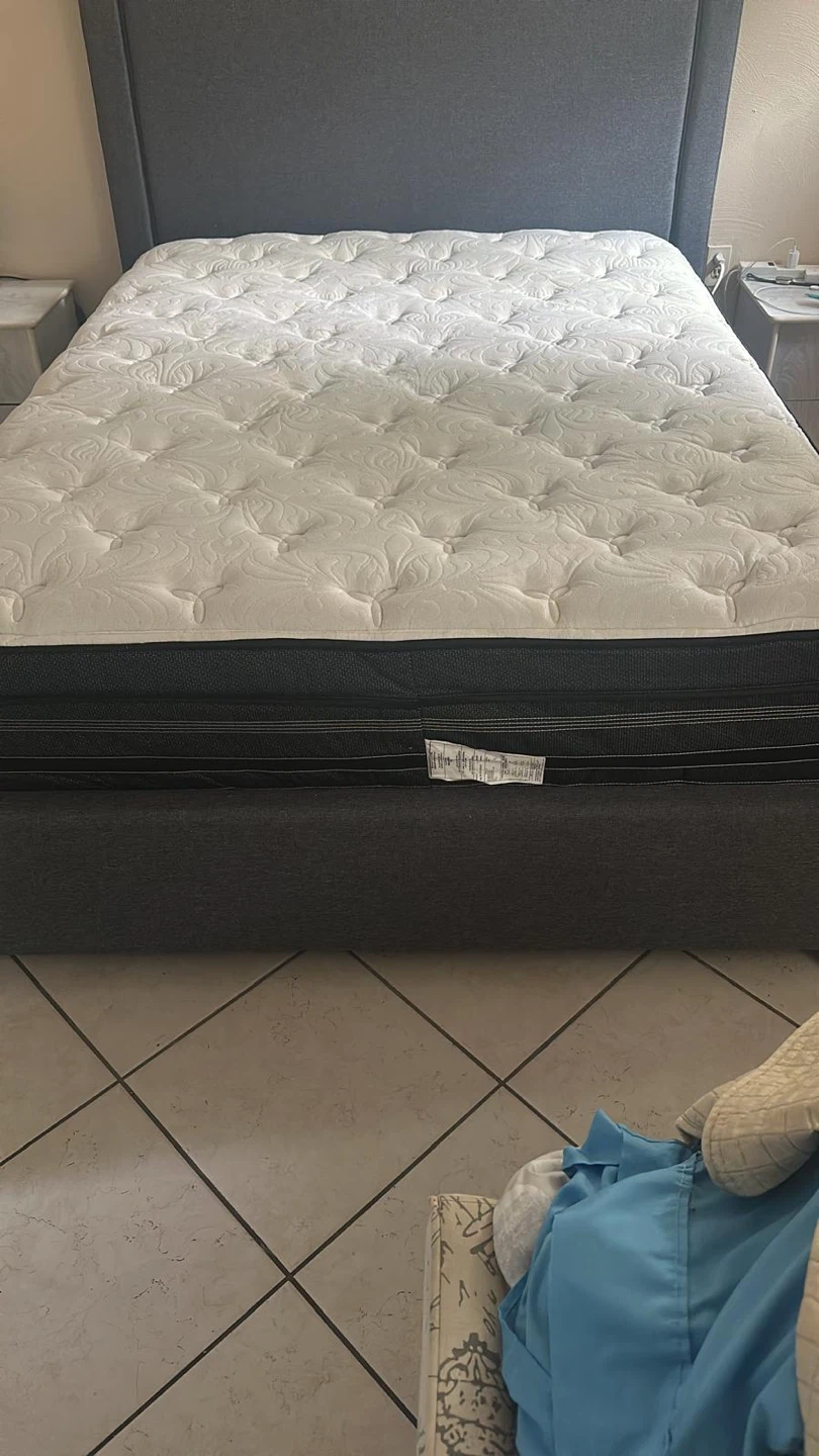 Grey Upholstered Queen Bed Frame with Mattress - photo 3
