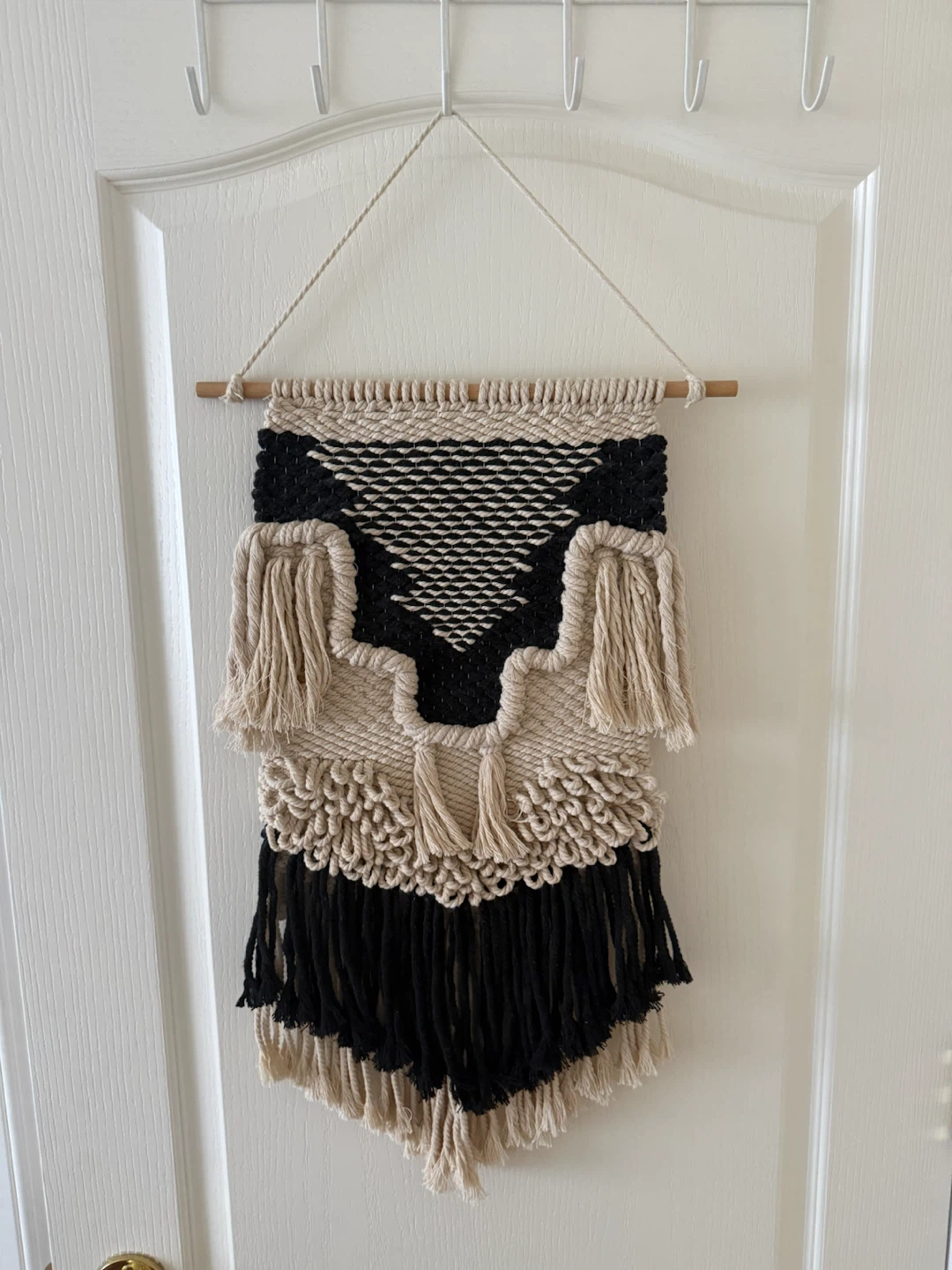 Black and Cream Woven Wall Hanging with Tassels
