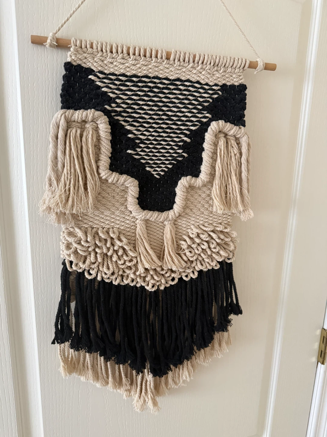 Black and Cream Woven Wall Hanging with Tassels - photo 2