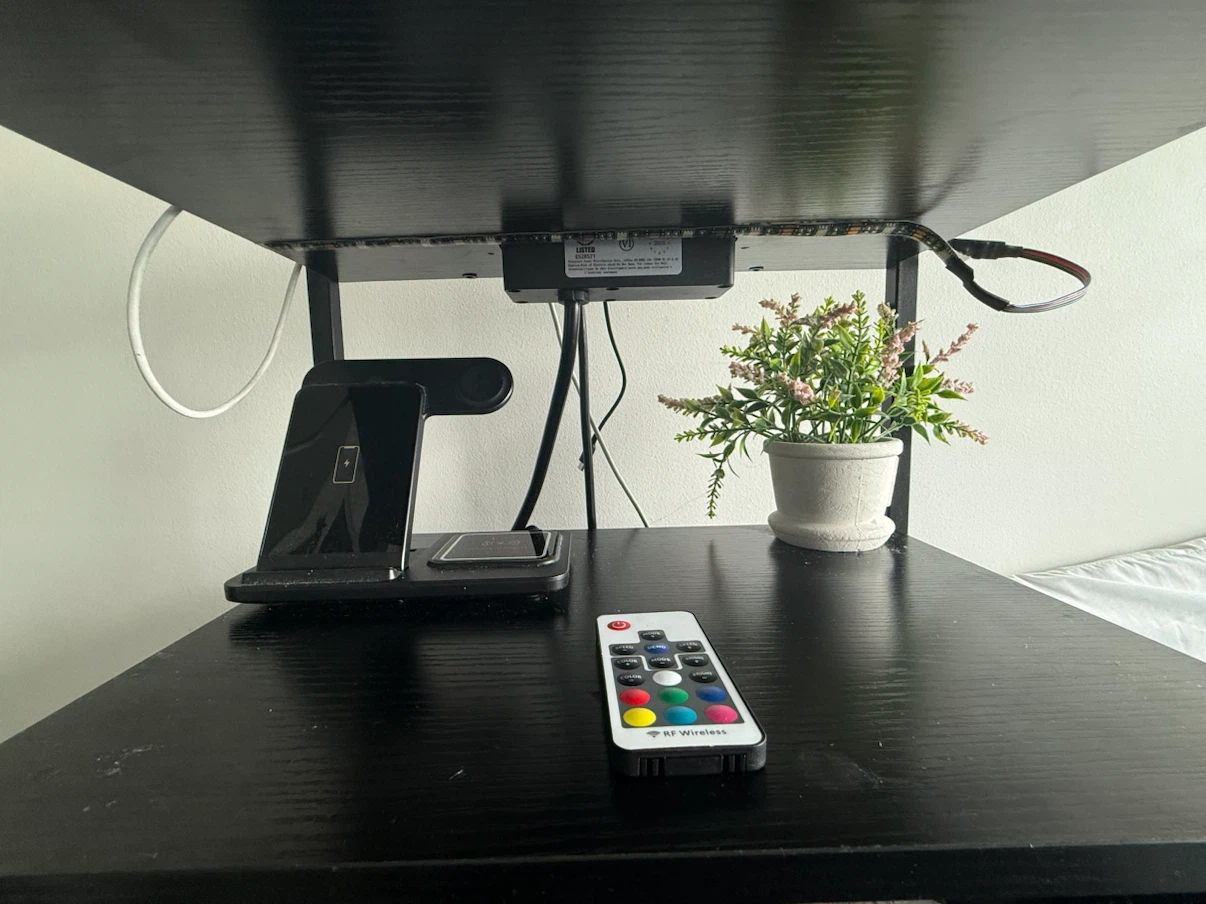 Black 3-Drawer Bedside Table with LED Lights - photo 2