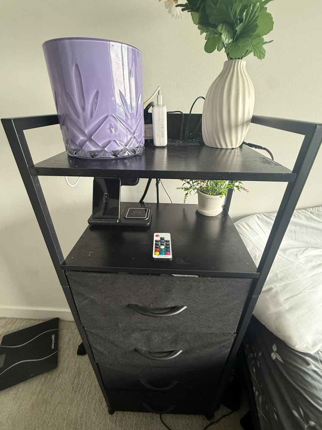 Black 3-Drawer Bedside Table with LED Lights - photo 4