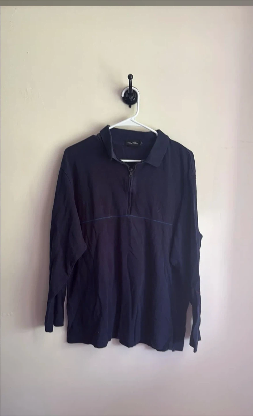 Nautica Long Sleeve Quarter Zip Pullover - Navy Blue