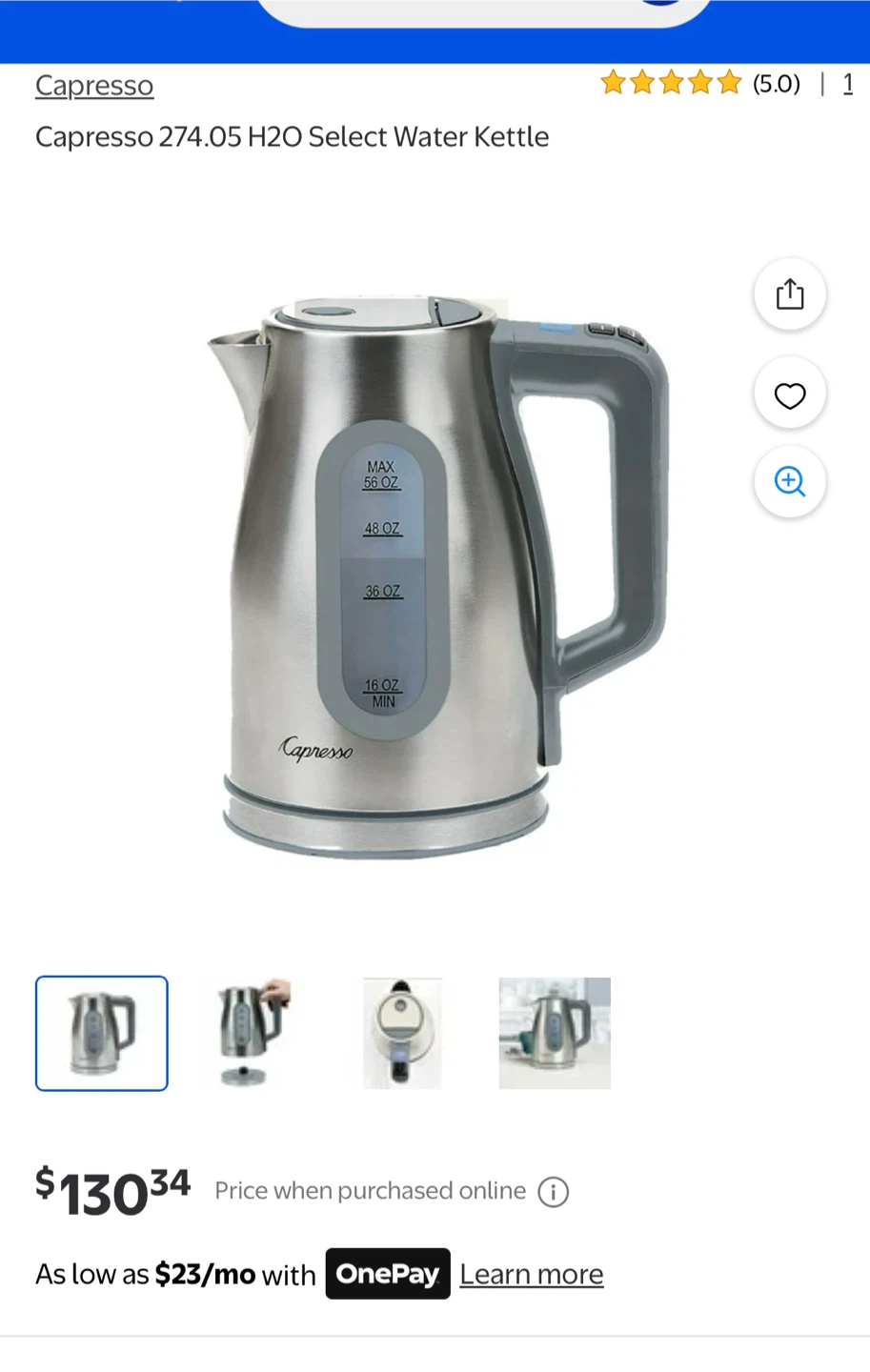 Capresso Stainless Steel 56 oz/1.7 Liter Water Kettle - photo 2