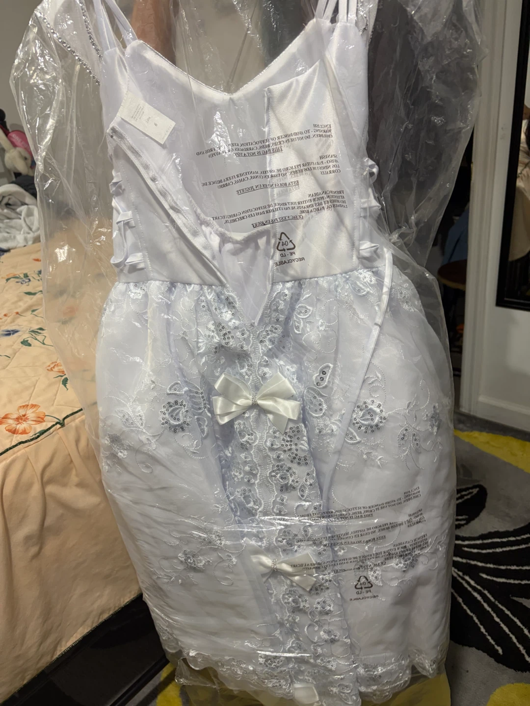 White Christening Gown Dress with Lace and Pearls - photo 2