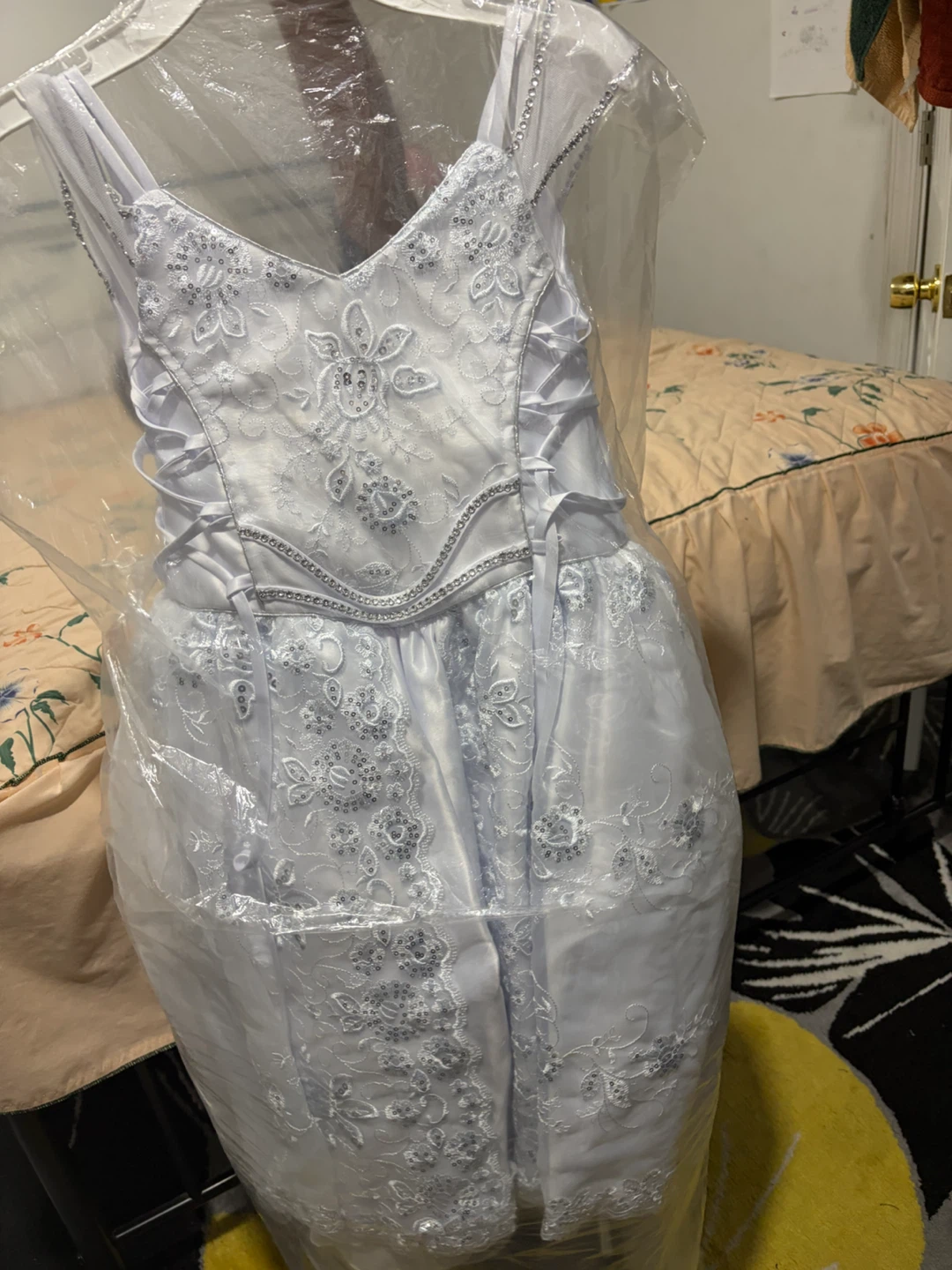 White Christening Gown Dress with Lace and Pearls - photo 3