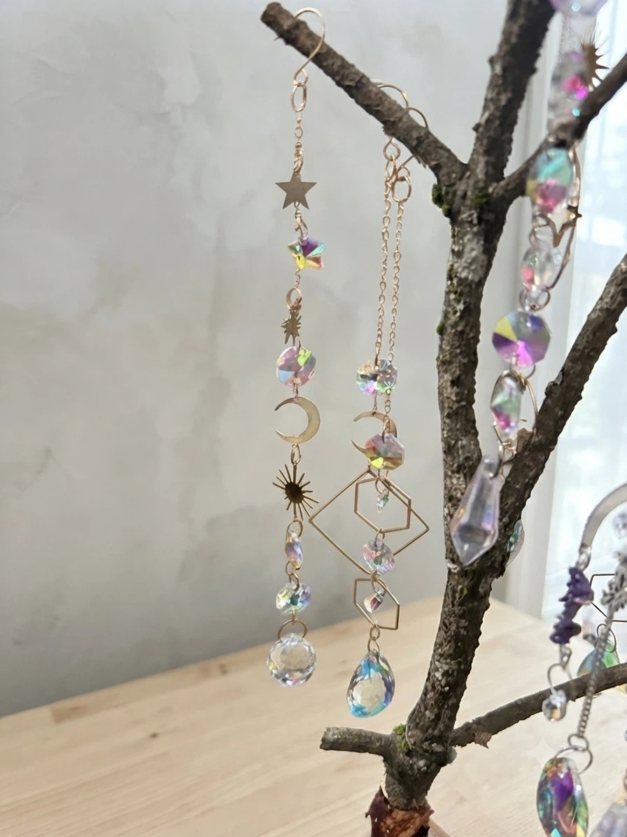 Sun Catcher Charm with Moon, Stars, and Crystals