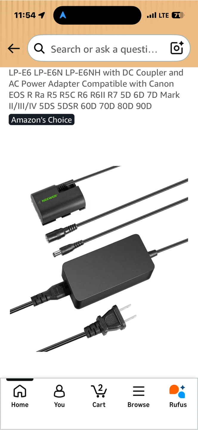 Neewer LP-E6 Dummy Battery with AC Power Adapter - photo 2