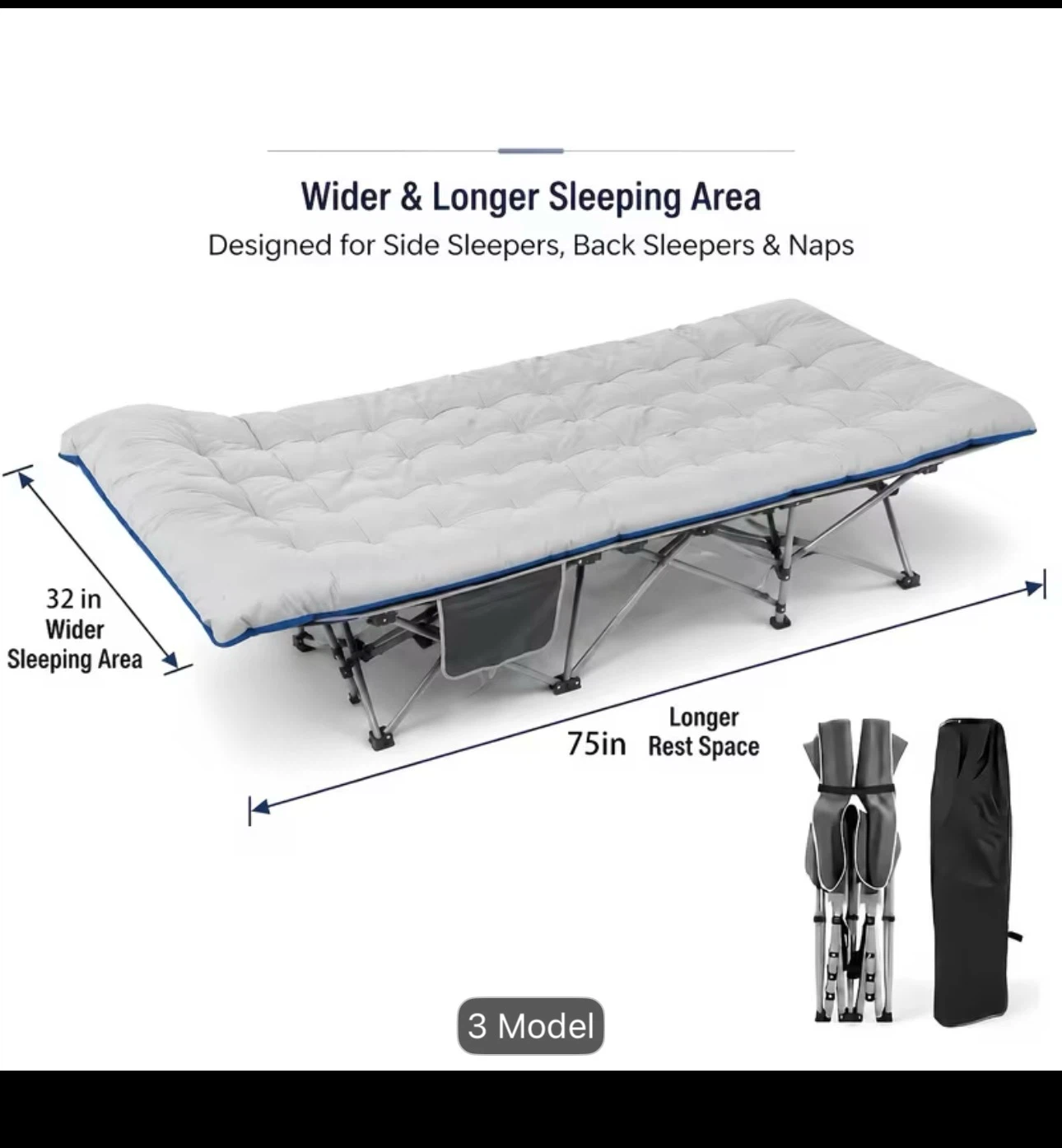 Camping Cot - 75in Long, 32in Wide