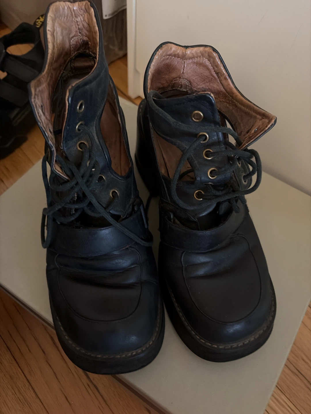 Black Leather Lace-up Boots