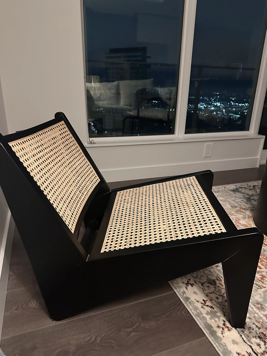 Black Wooden Cane Lounge Chair