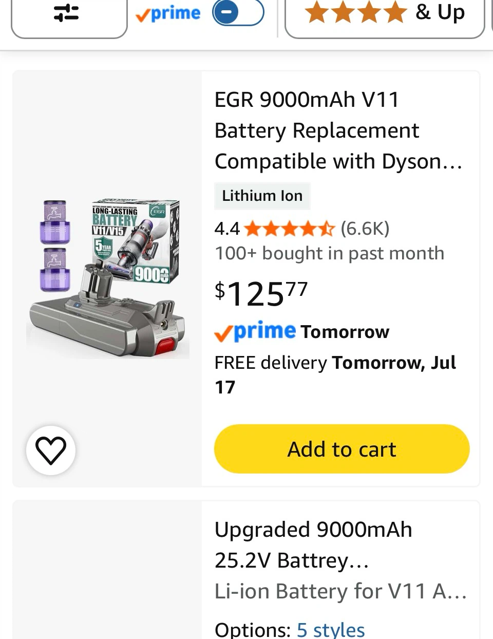 EGR 9000mAh V11 Battery Replacement Compatible with Dyson