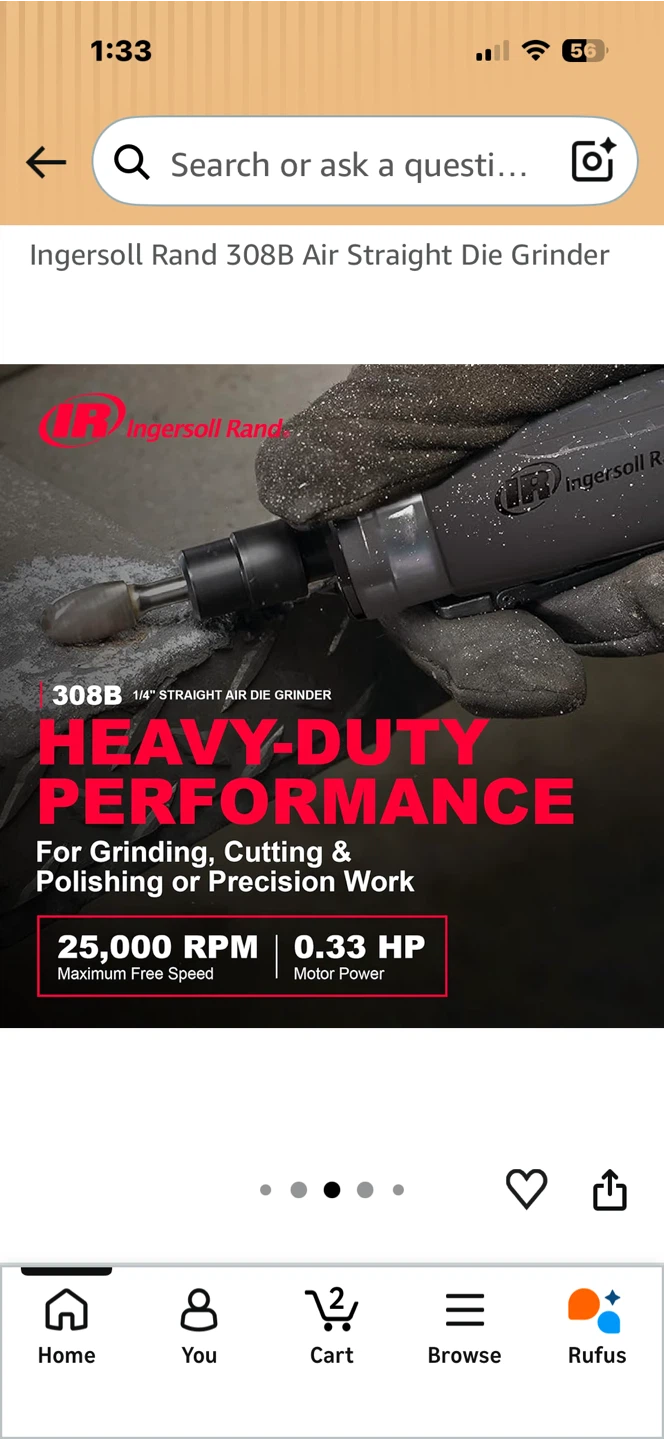 Ingersoll Rand 308B Air Straight Die Grinder - photo 4