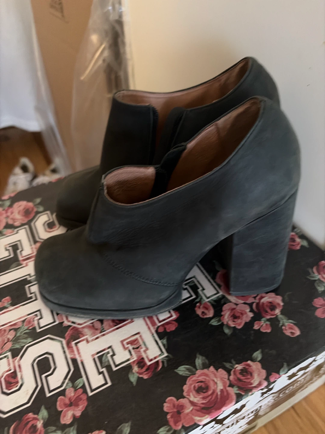 Jeffrey Campbell Black Suede Block Heel Ankle Boots