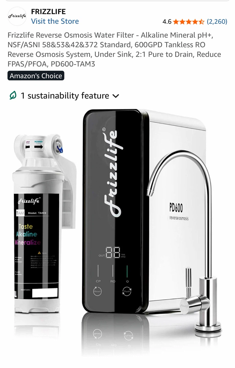 Frizzlife PD600-TAM3 Undersink Water Filter System