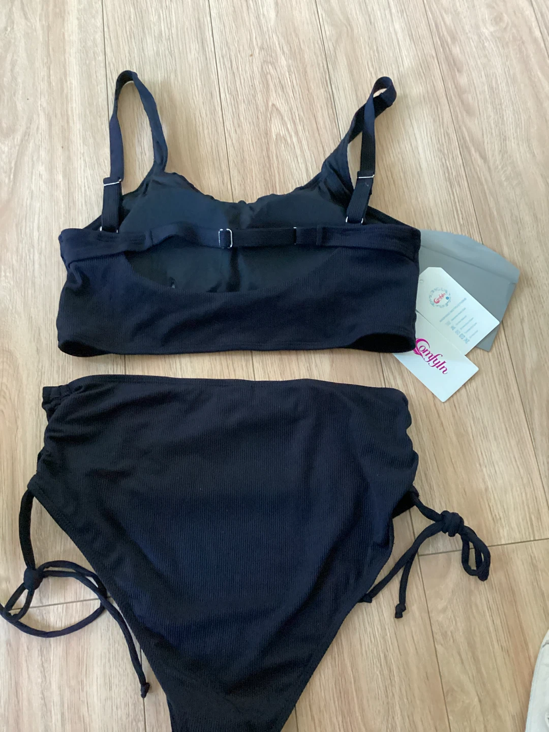 New Black Ribbed High-Waisted Bikini - L - photo 2