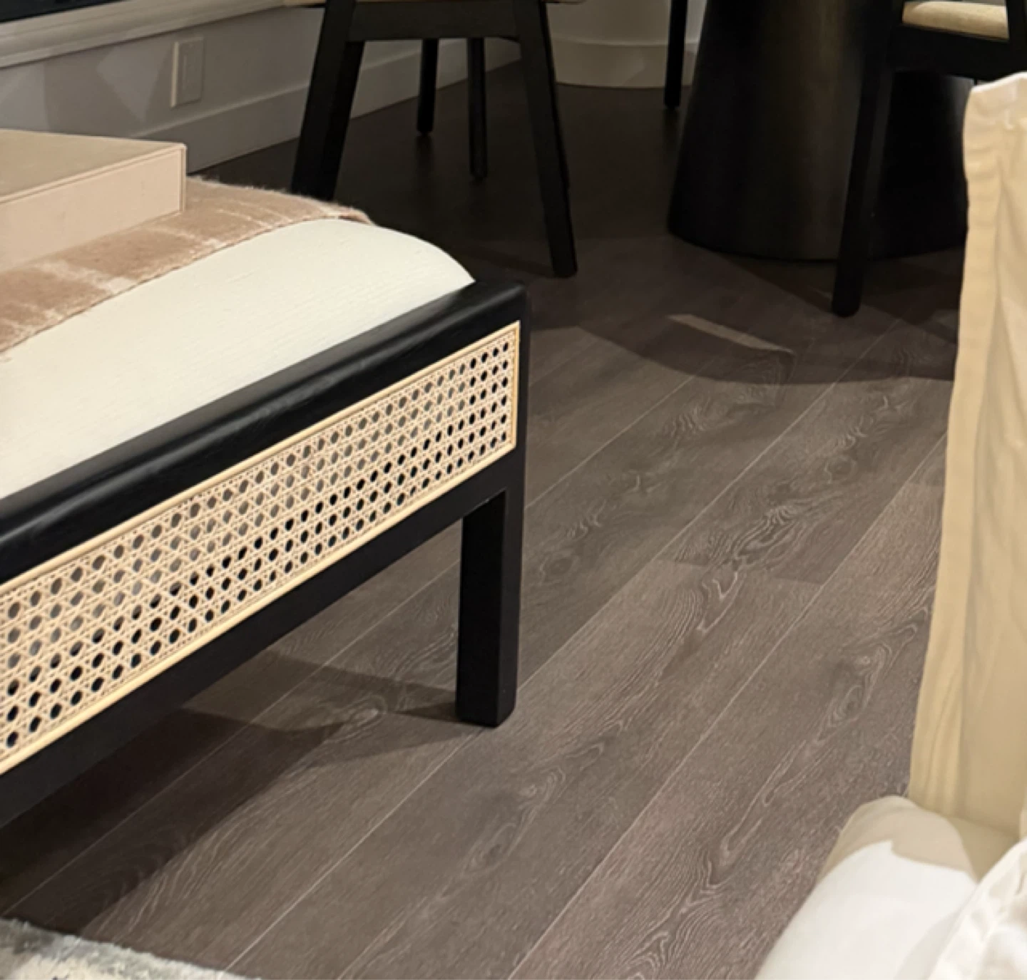 Upholstered Ottoman with Rattan Detailing - photo 2