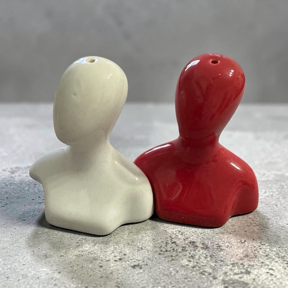 Red and White Ceramic Man Shaker Set